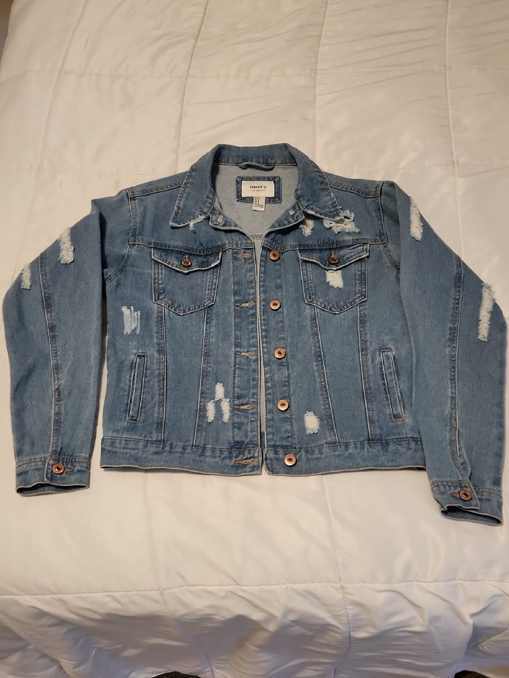 Forever 21 Blue Distressed Denim Jacket